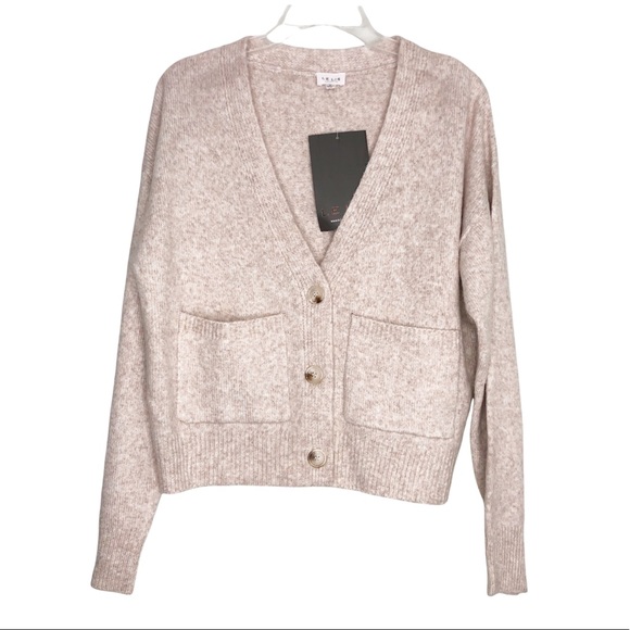Le Lis Cropped cardigan Oatmeal Cream V neck Button Down Relax Womens Size Small - Picture 12 of 13